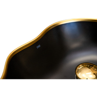 THH Above Counter Ceramic Bathroom Basin Matt Black with Gold Trim 500x380x130mm