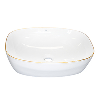 THH Above Counter Ceramic Bathroom Basin White with Gold Line 500x350x140mm
